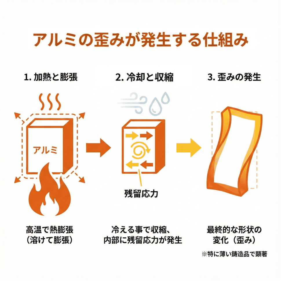 アルミの歪みが発生する仕組み